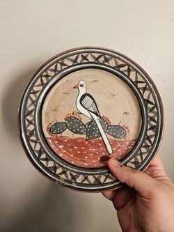 Hand-Painted Mexican Tonala Folk Art Plate