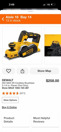 DEWALT DCP580B 20V MAX Brushless Planer 30000 CPM 2mm Cut Depth only Tool