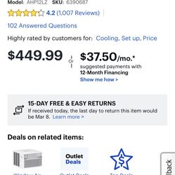 GE 12,000 BTU Air Conditioner  550 Sq Ft 