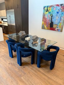 Gorgeous Velvet Contemporary High Quality Navy Blue Statement Dining Chairs - 70 each or 399 for 6