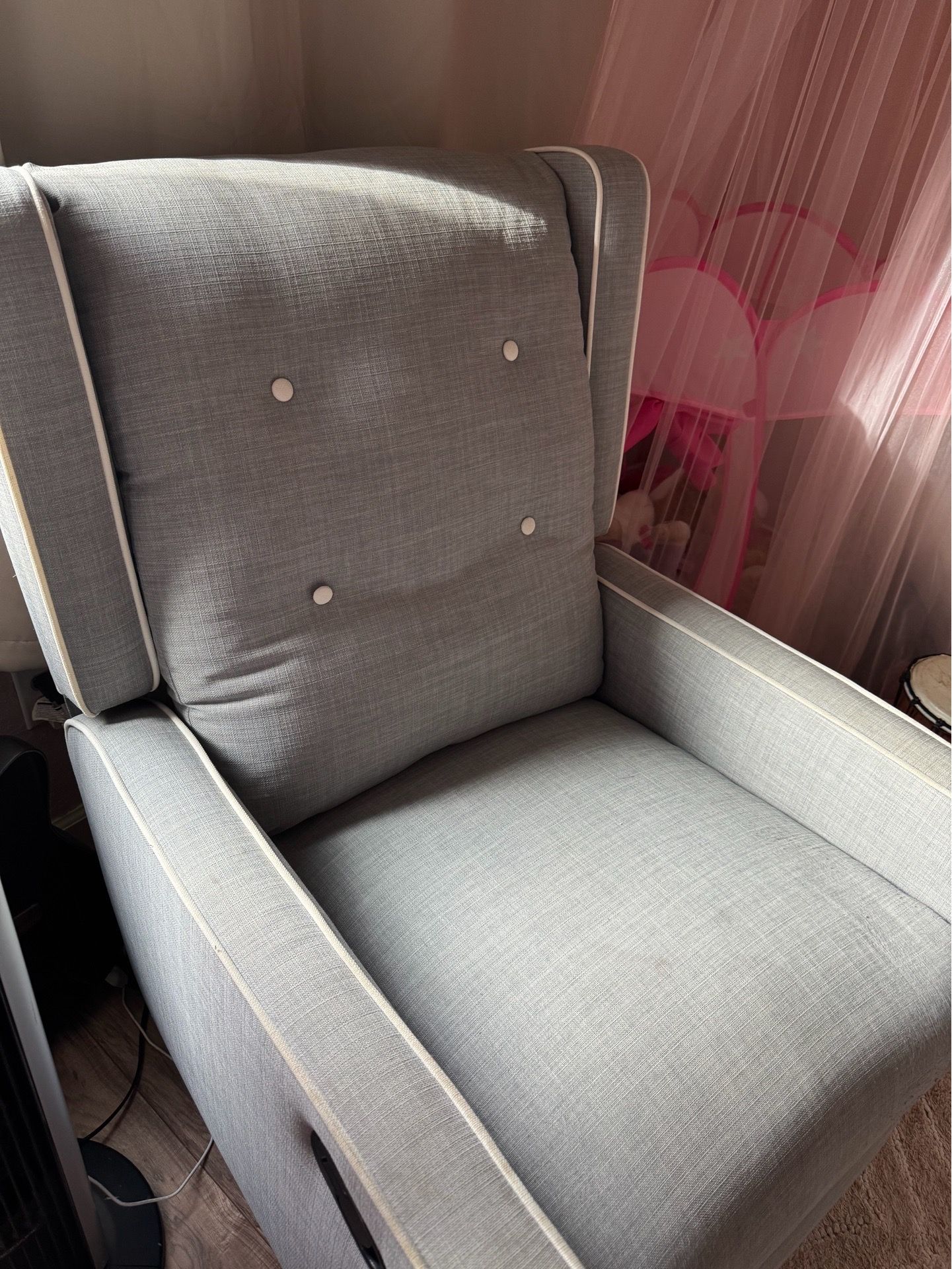 Gray Upholstered Nursery Glider Recliner Chair