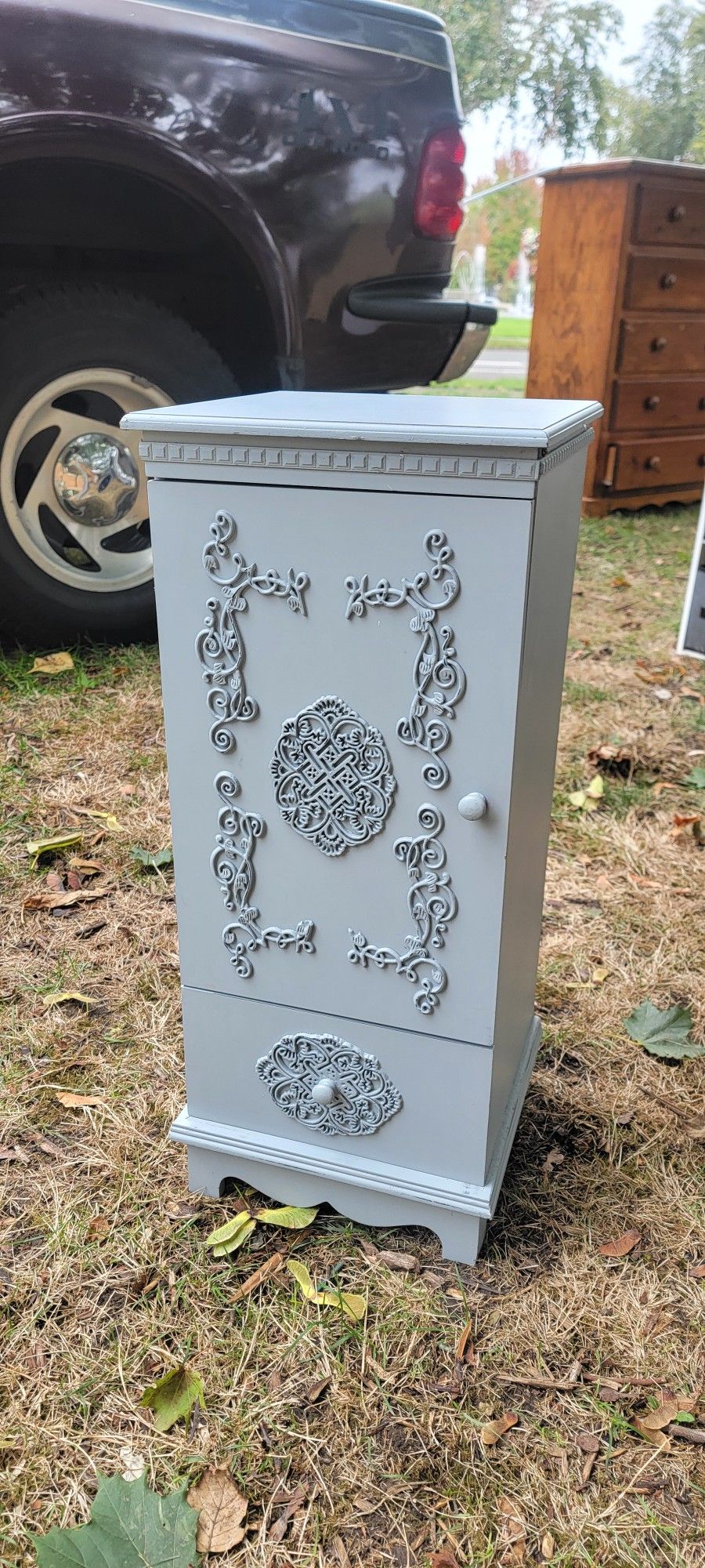 French Country Style Gray Cabinet End Table