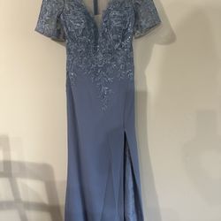 Party Dress - Slate Blue - Short Sleeve