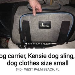 Dog carrier, Kensie dog sling, & dog clothes size small
