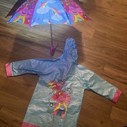 Kids Trolls Rain Coat And Umbrella