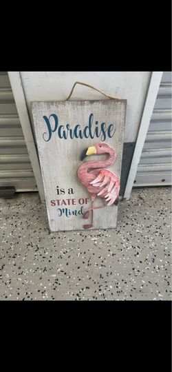 Flamingo Paradise Wood Wall Sign