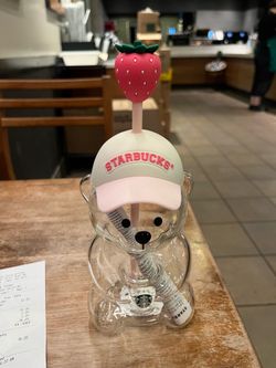 Starbucks glass pink cold drink bear