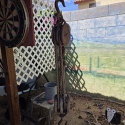 Antique Double Pulley Wooden Block And Tackle