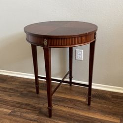 Vintage Baker Furniture Neoclassical French Regency Mahogany Brass Inlay Tea Table