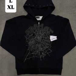 Spider OG Web Studded Black Zip Up Hoodie
