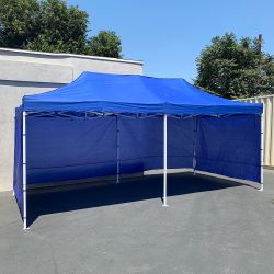 New in box $225 Heavy Duty 10x20 ft Canopy with (4 Sidewalls), Outdoor Patio Pop Up Tent Gazebo, Blue/White