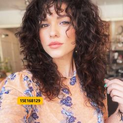23" Brown Curly Wig with Bangs Synthetic Long Hair #15E168129