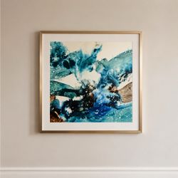 26” x 26” Framed Abstract Wall Art – Blue Modern Coastal Wall Decor
