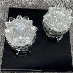 Crystal Clear Glass Flower Lotus Flower Trinket Box Lot Of 2 Home Decoration