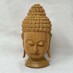 4" Buddha Carved Head Wooden Figurine