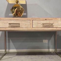 Industrial Loft Brushed White Wood And Steel Console Table 