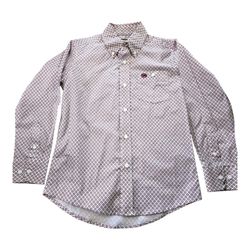Wrangler Red Classic Geometric Print Button Down Western Dress Shirt Youth M