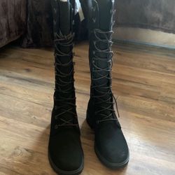 New! Timberland Knee High Black Lace Up Boots. Black Size 7