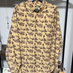 Cabela's Men’s Duck Print Chamois Shirt Size XL Tall Yellow Beige Button Up L/S