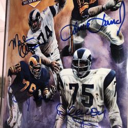 Deacon JONES Melin Olsen LUNDY Grier Signed Fearsome Foursome RAMS