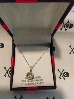 Lab created white sapphire and Sterling silver chain