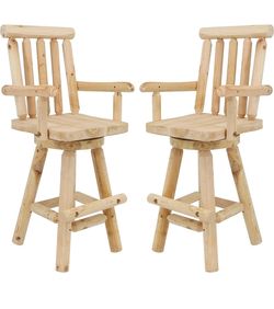 Assembled New Set 2 Rustic Outdoor Barstool Log Cabin Style Bar Height Stool Unfinished Wood Construction