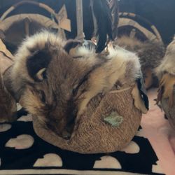 Baskets Made From Real Fur, Bone , And Feathers 