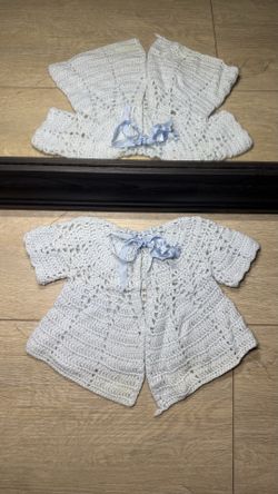 Vintage 1970s Kids / Toddlers Handmade Knitted Cardigan Sweater With Bow