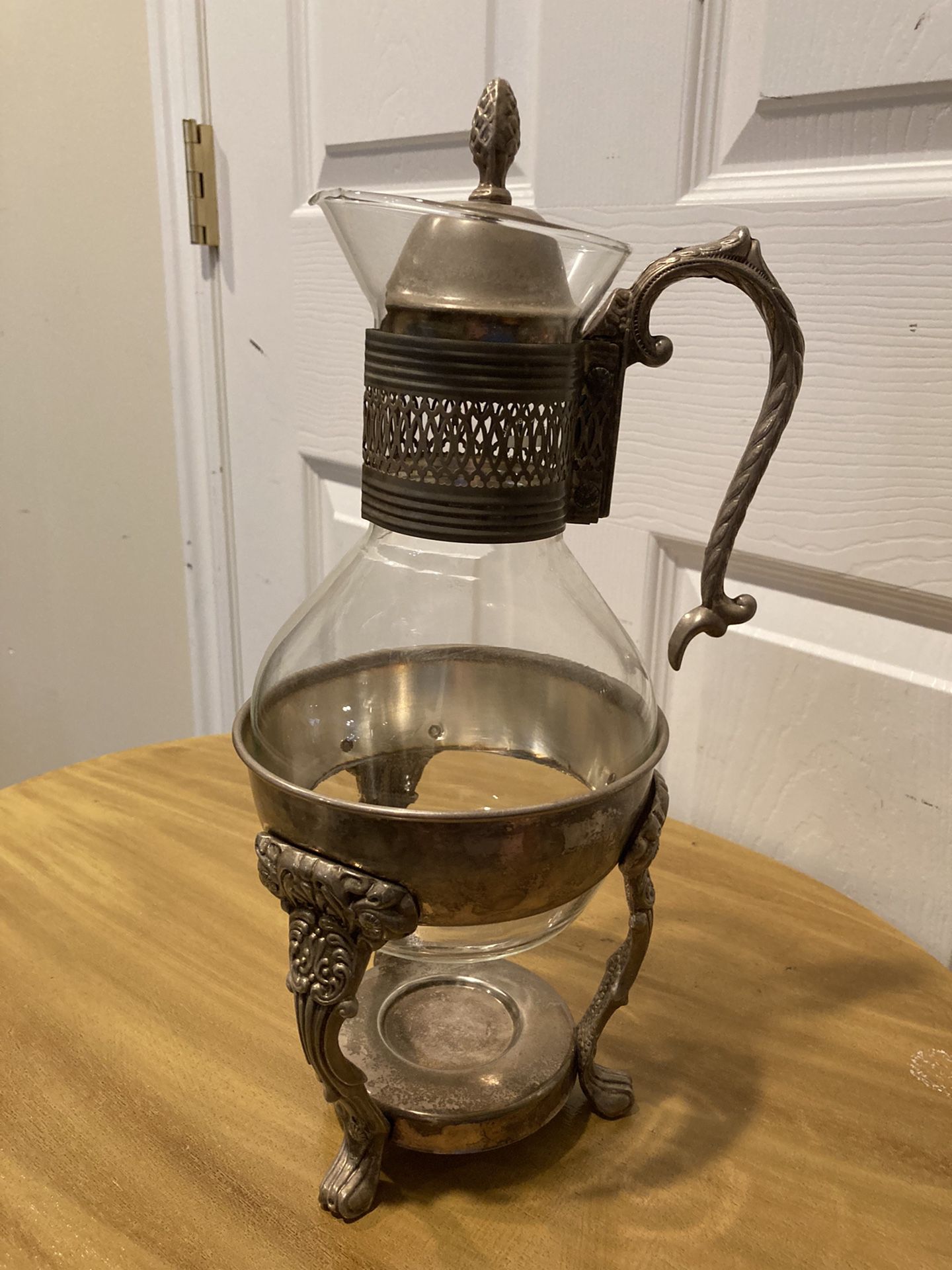 Incredible Antique Glass & Silver Plated Tea/Coffee Carafe!!