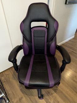 Black and Purple Gaming Chair with Foot Rest