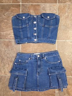 Skirt and top denim set small