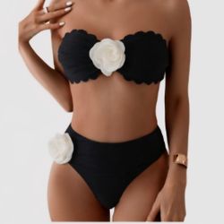 Women's 2 Piece Strapless Bikini Sets 3D Flower Size Small