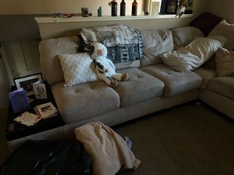 Cream sectional w attached end tables