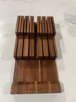 Acacomft In-Drawer Knife Block, Acacia Wood Kitchen Knife Drawer Organizer, Knife Holder without Knives For Up to 12 Knives Steak Knife Chef Knife