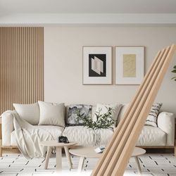 WPC Wood Slat Wall Panels, 8 Pack 95 x 6 Accent Slat Wood Slats for Wall and Ceilings, Acoustic Panels for Interior Wall Modern Dcor, Oak