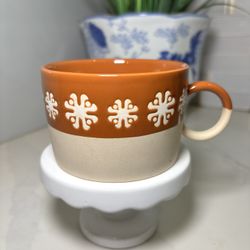 World Market Cozy Chic! 🍂 Brown & Tan Retro Snowflake Stoneware Mug