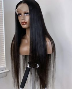 20” 5x5 Transparent Lace Closure  With 26” raw indian hair Wigs Size:Medium  Color :1B 