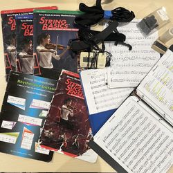 Violin String Basics Sheet music books, Sillicone mute, Shoulder rest, sheet music, Korg Tuner Orchestra 