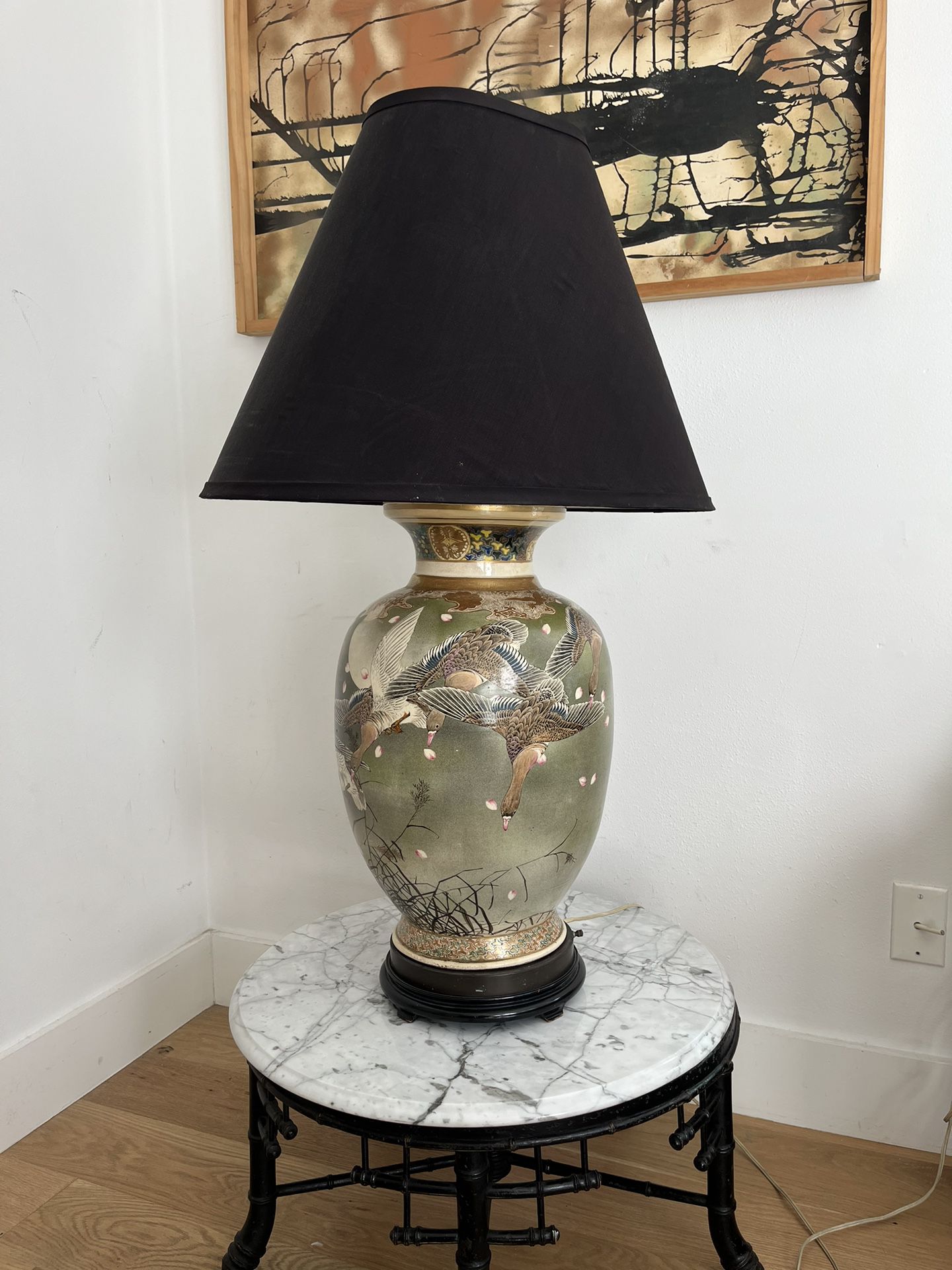 Antique / Vintage Japanese Vase Lamp Satsuma Porcelain Painted 