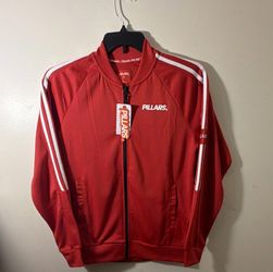 PILLARS Men's Full-Zip Track Jacket Red/White Striped Pockets Size S