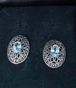 Aretes Stainless Piedras Agua Marina Joyería Antigua 