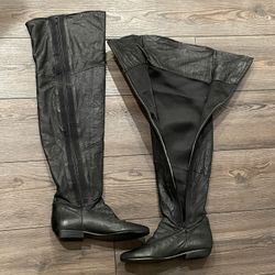 1992 Thigh High Leather Black Boots Size 7 1/2