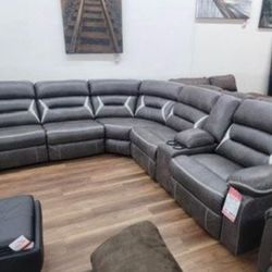 New Power Dark Gray Bonded Leather Ashley Brand Sectional Sofa Couch 