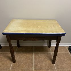 Vintage Enamel Top Desk Table With Drawer 