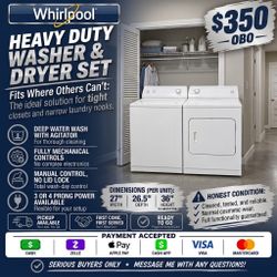 Heavy duty, whirlpool, washer, and electric dryer delivery available