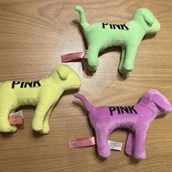 lot of 3 Victorias Secret PINK Lime Green purple yellow pastel dog plush