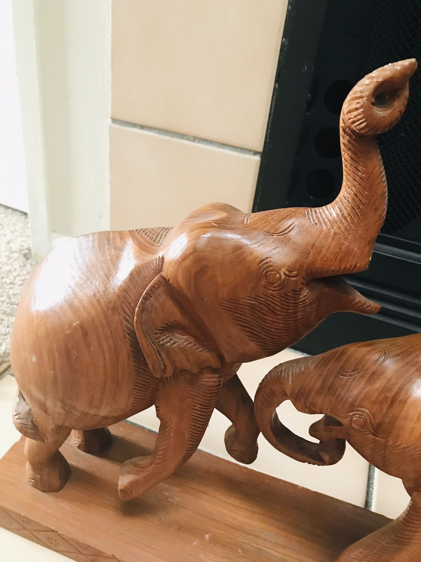Vintage Wooden Hand Carved Elephant Bookends Solid and Heavy