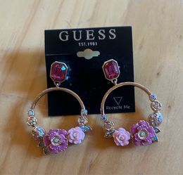 Guess earrings w/pink flowers