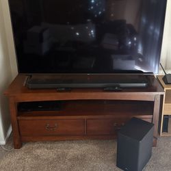 65” Diagonal Flat Screen TV, Sound Bar And DVD Player