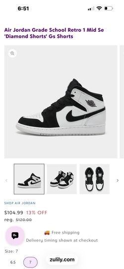 Nike Black and White Air Jordan 1 Mid Sneakers Diamond Collection